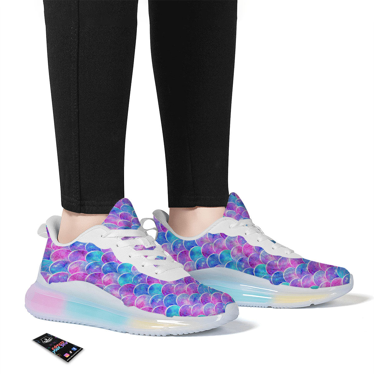 Mermaid Scales Sea Blue Print Pattern Running Sneakers-grizzshop