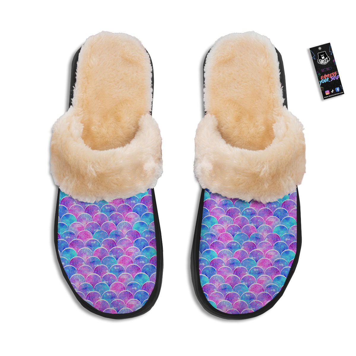 Mermaid Scales Sea Blue Print Pattern Slippers-grizzshop