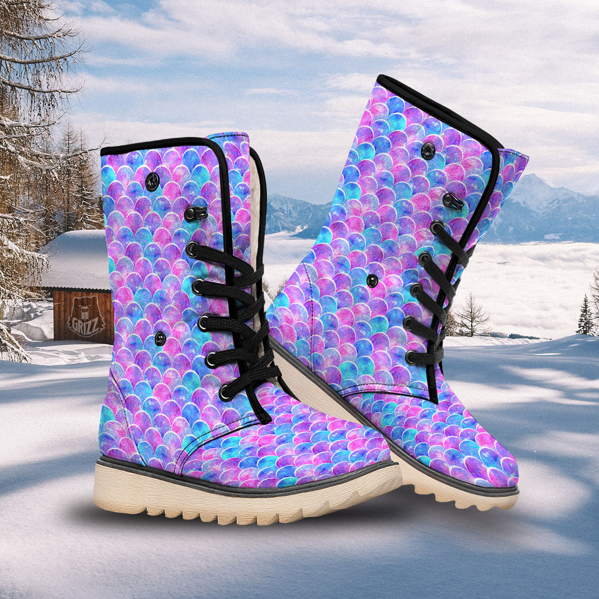 Mermaid Scales Sea Blue Print Pattern Snow Boots-grizzshop