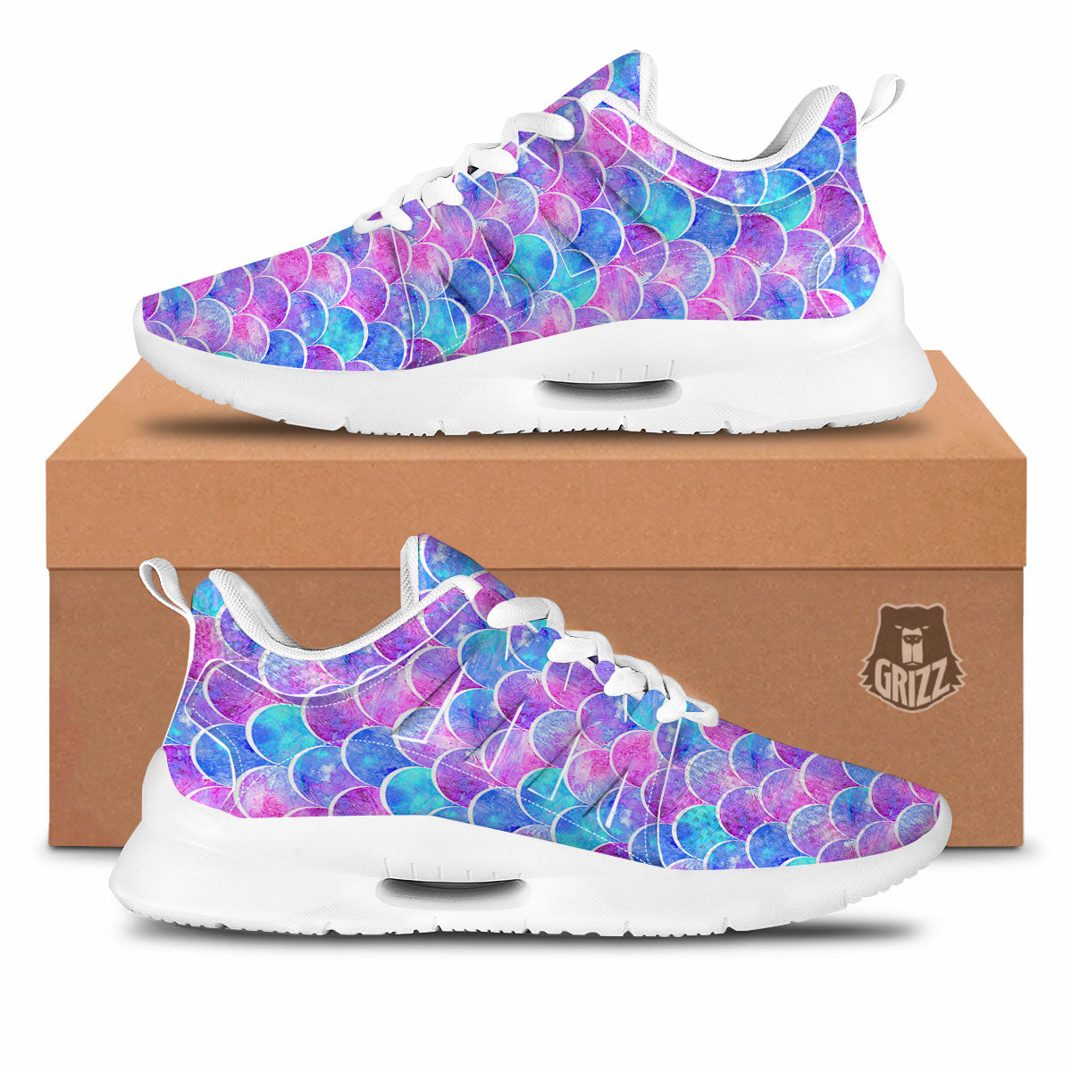 Mermaid Scales Sea Blue Print Pattern Tennis Shoes-grizzshop