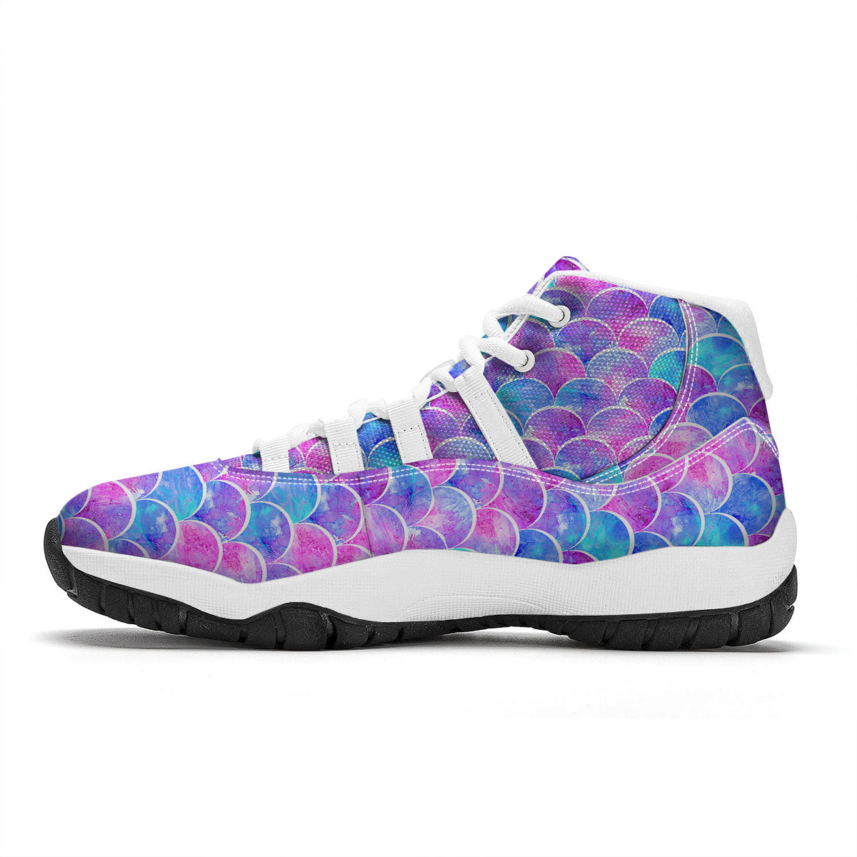 Mermaid Scales Sea Blue Print Pattern White Bball Shoes-grizzshop
