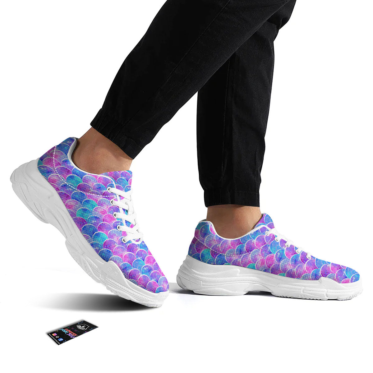Mermaid Scales Sea Blue Print Pattern White Chunky Shoes-grizzshop