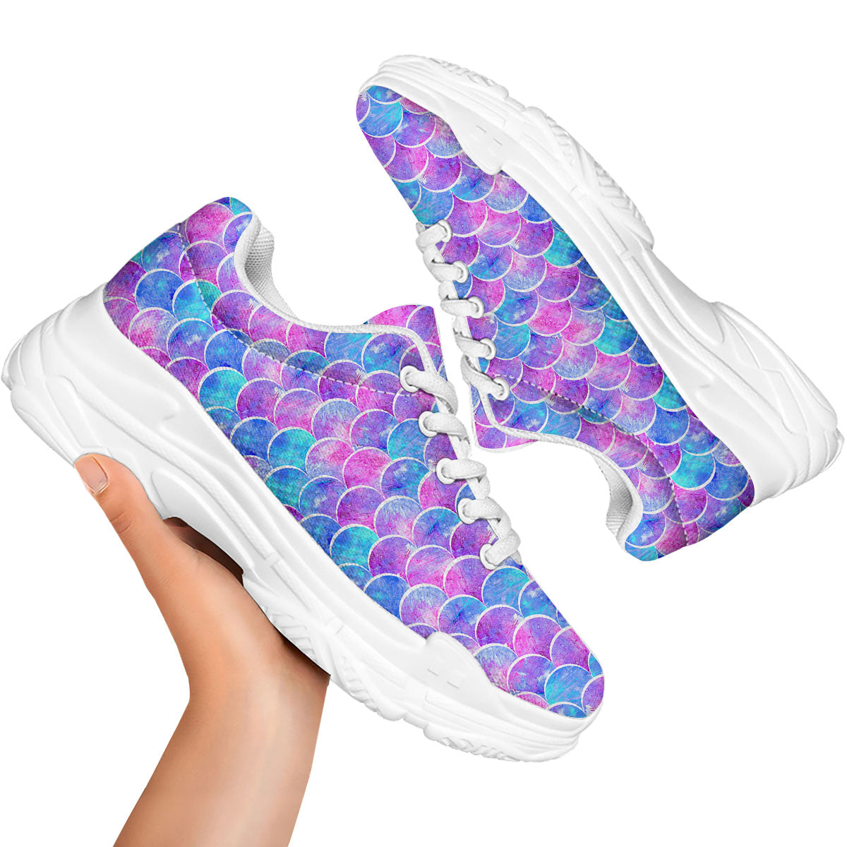 Mermaid Scales Sea Blue Print Pattern White Chunky Shoes-grizzshop