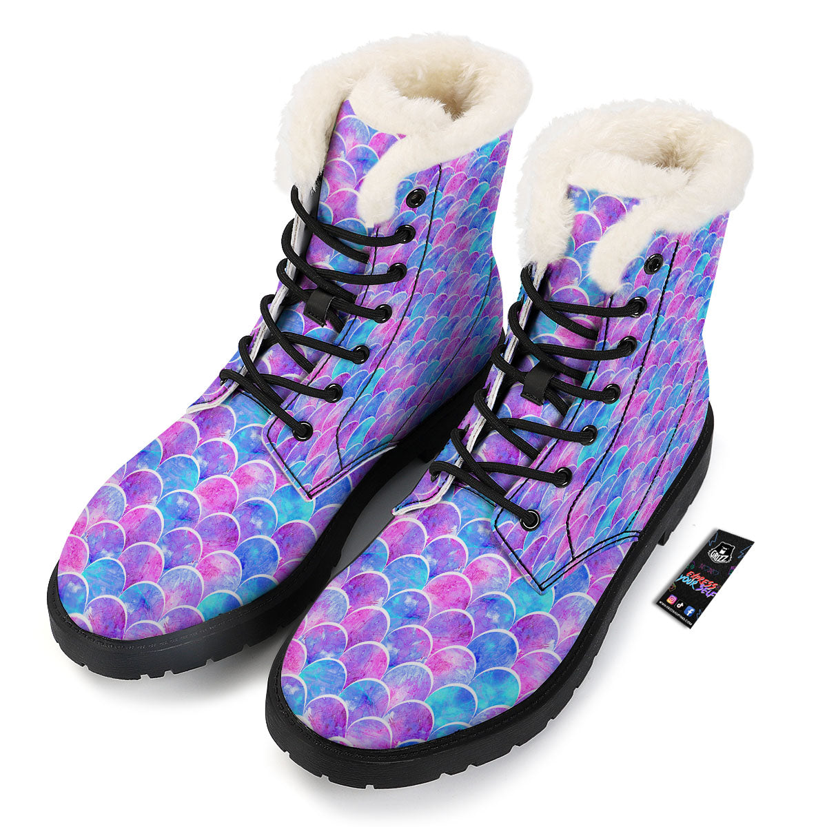 Mermaid Scales Sea Blue Print Pattern Winter Boots-grizzshop