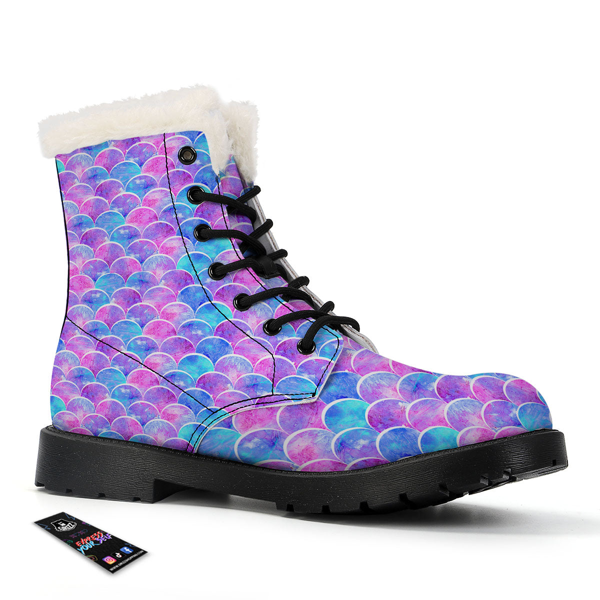 Mermaid Scales Sea Blue Print Pattern Winter Boots-grizzshop
