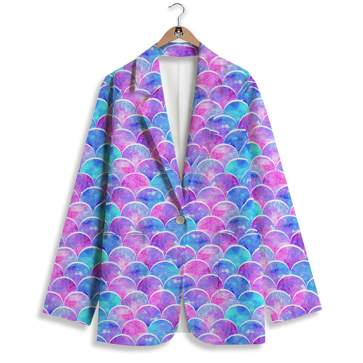 Mermaid Scales Sea Blue Print Pattern Women's Blazer-grizzshop