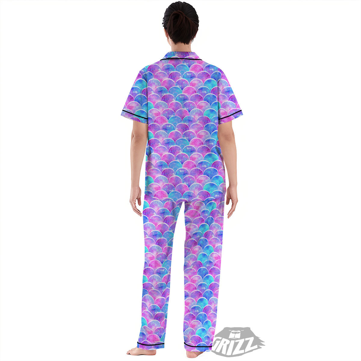 Mermaid Scales Sea Blue Print Pattern Women's Pajamas Set-grizzshop