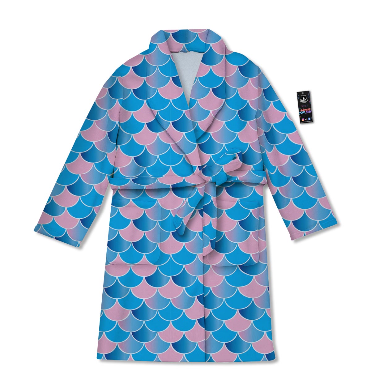 Mermaid Scales Teal Pink Print Pattern Bathrobe-grizzshop