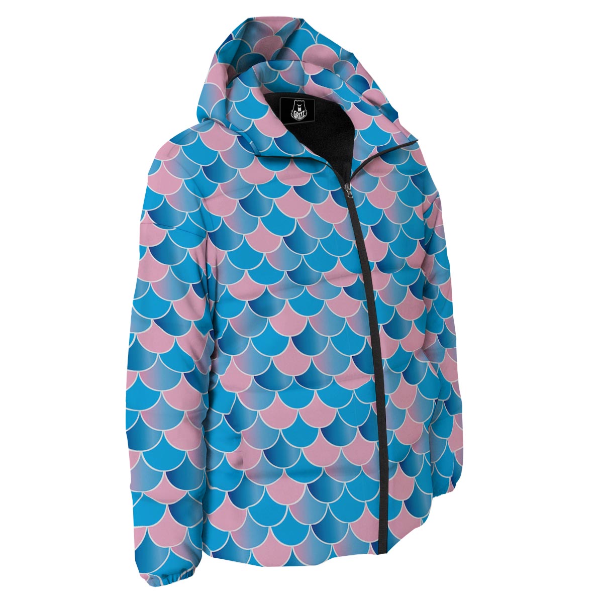 Mermaid Scales Teal Pink Print Pattern Down Jacket-grizzshop