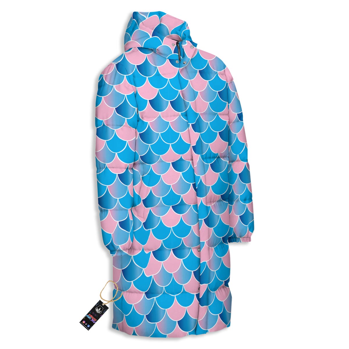 Mermaid Scales Teal Pink Print Pattern Long Down Jacket-grizzshop