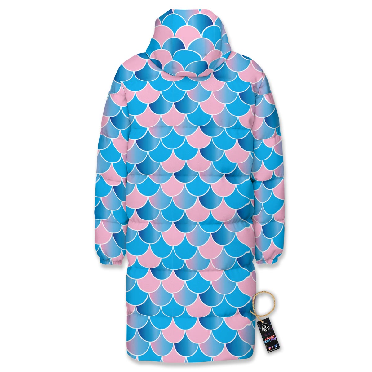 Mermaid Scales Teal Pink Print Pattern Long Down Jacket-grizzshop