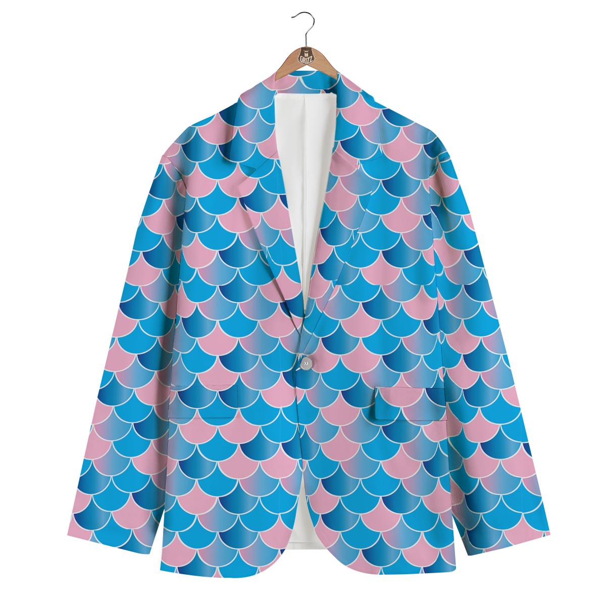 Mermaid Scales Teal Pink Print Pattern Men's Blazer-grizzshop