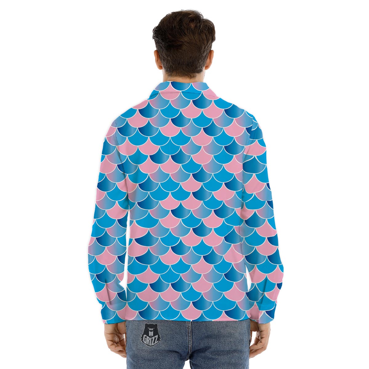 Mermaid Scales Teal Pink Print Pattern Men's Dress Shirts-grizzshop
