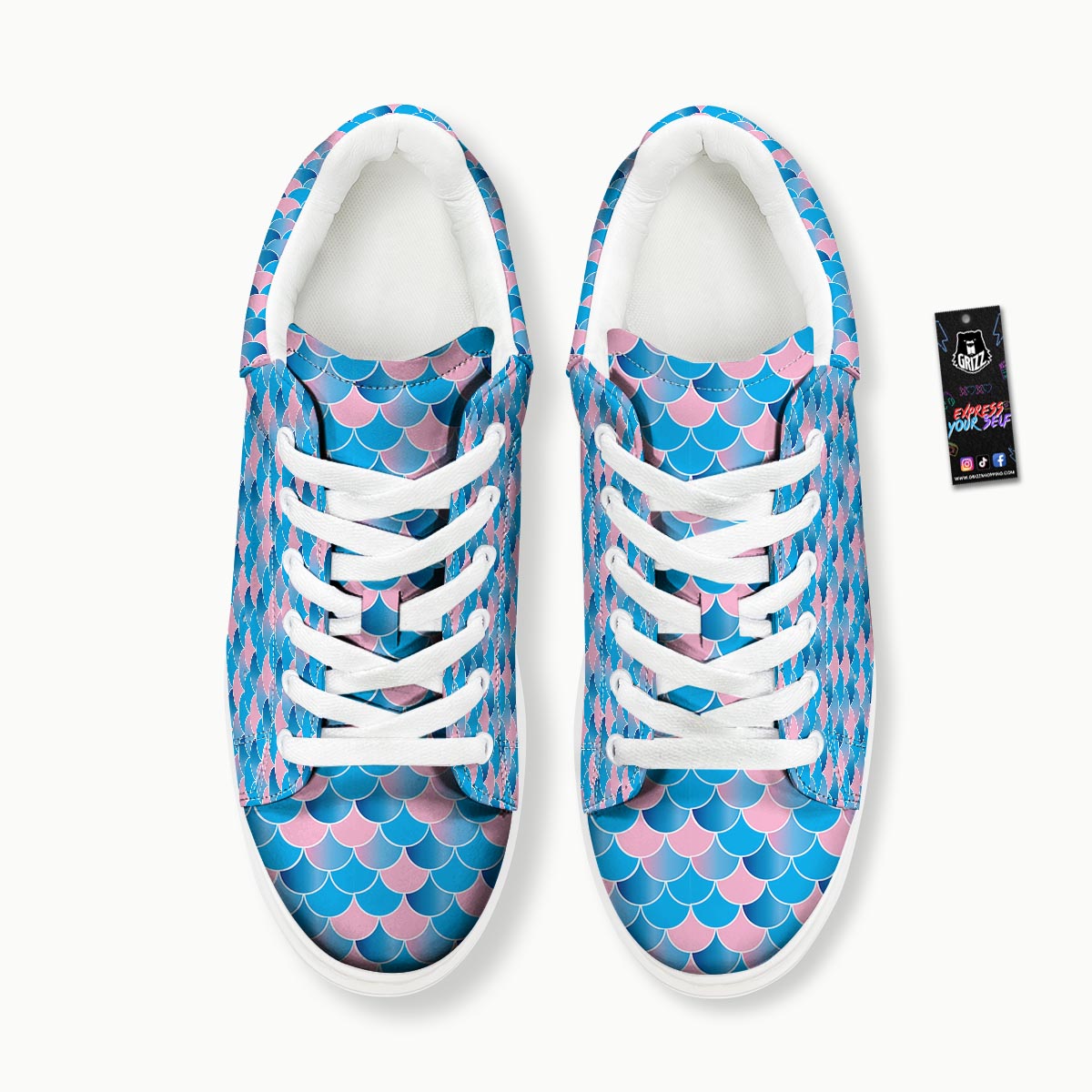 Mermaid Scales Teal Pink Print Pattern Platform Shoes-grizzshop