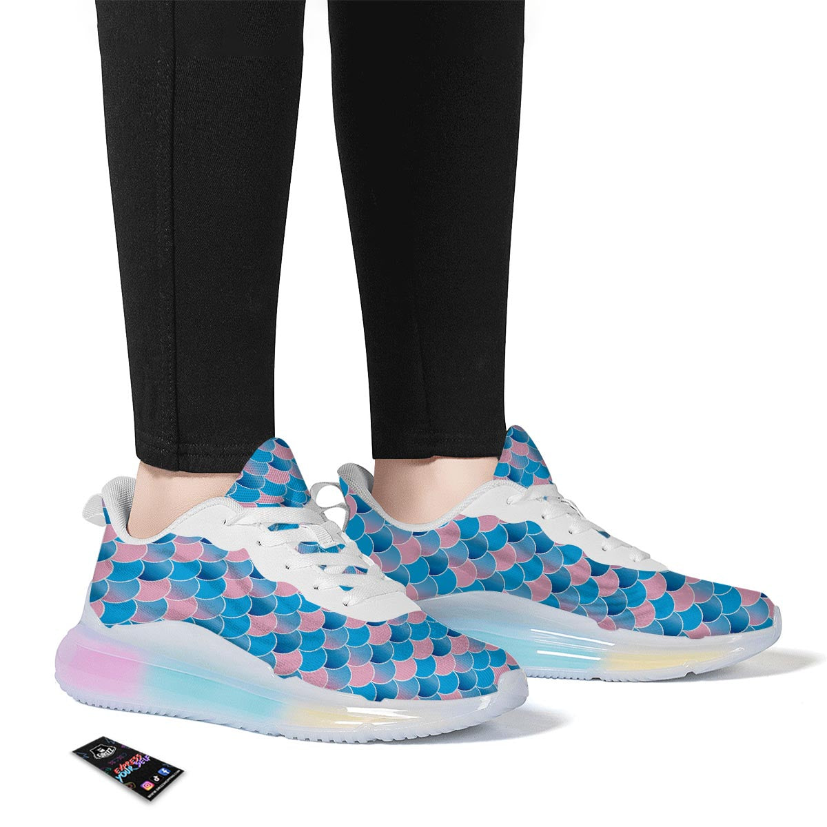 Mermaid Scales Teal Pink Print Pattern Running Sneakers-grizzshop