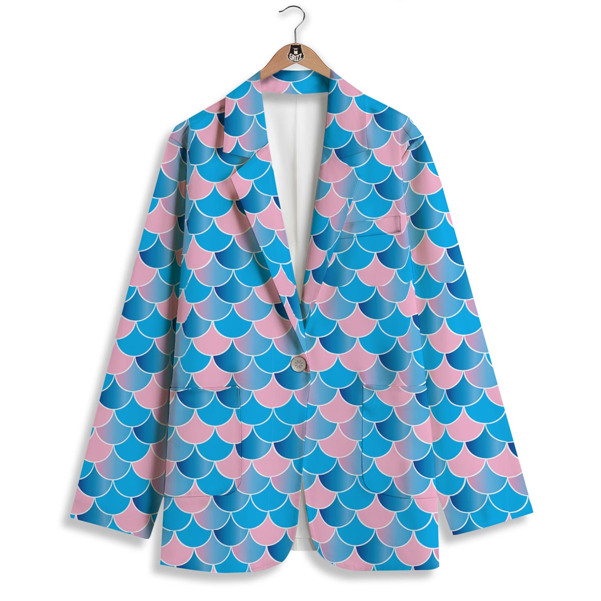 Mermaid Scales Teal Pink Print Pattern Women's Blazer-grizzshop