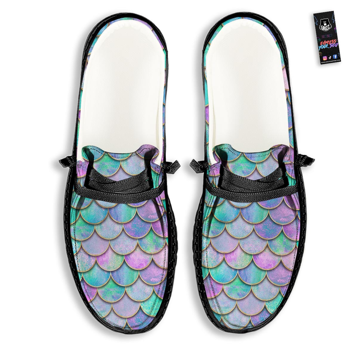 Mermaid Scales Teal Purple Print Pattern Black Loafers-grizzshop
