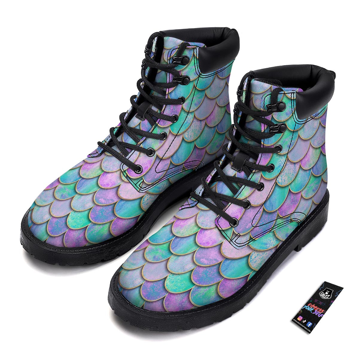 Mermaid Scales Teal Purple Print Pattern Boots-grizzshop
