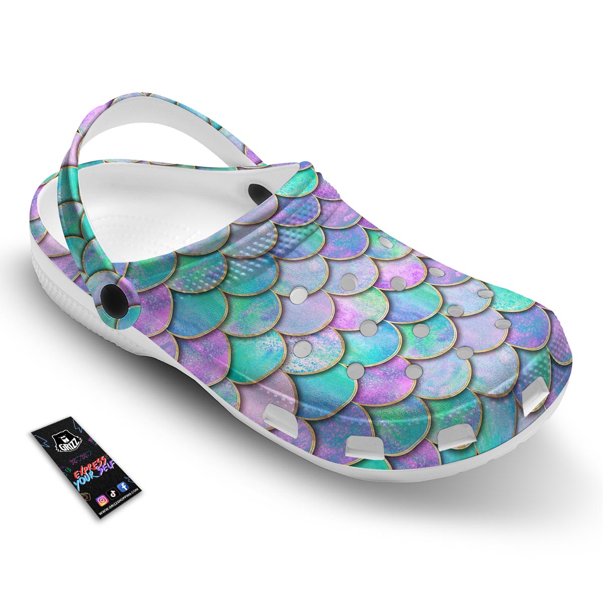 Mermaid Scales Teal Purple Print Pattern Clog-grizzshop
