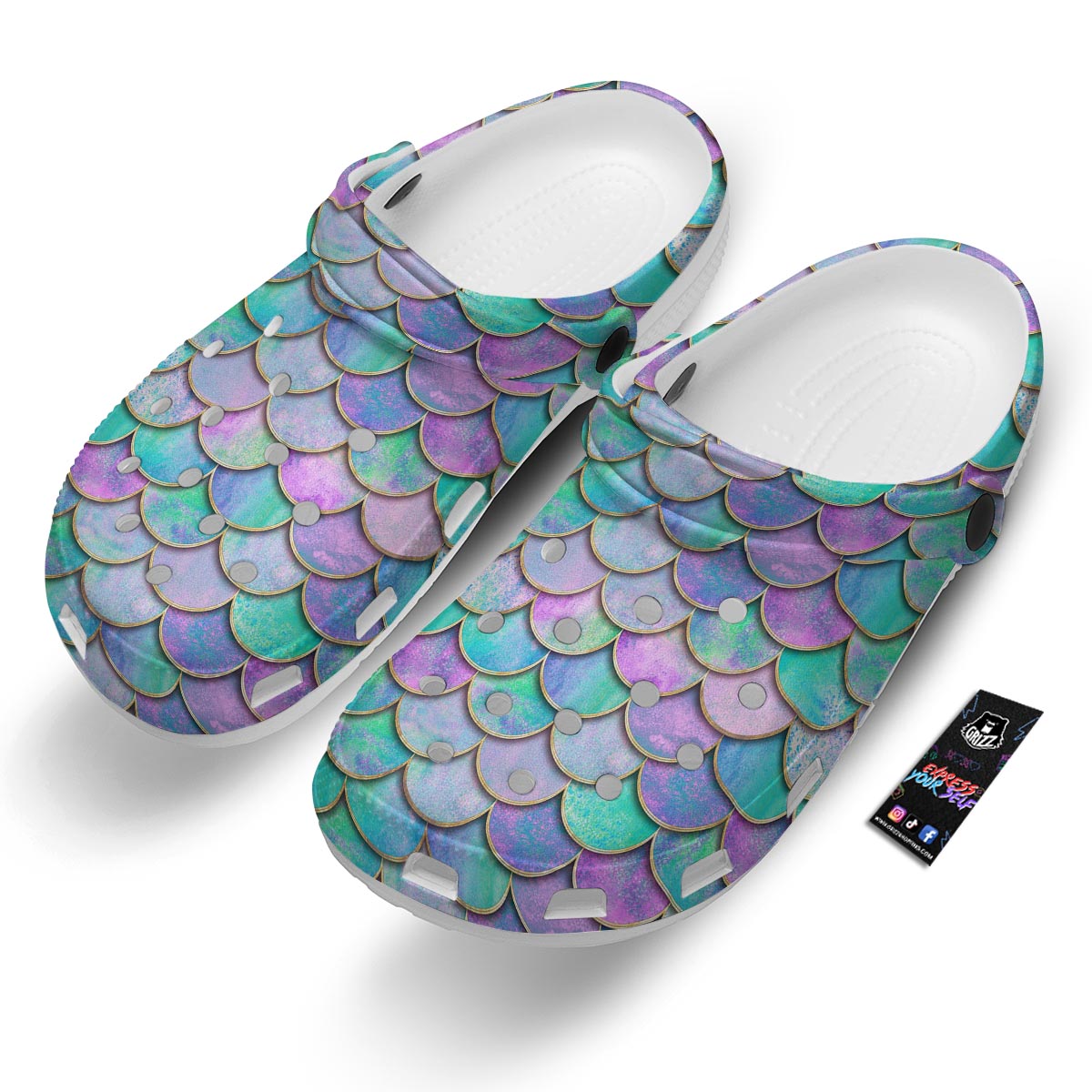 Mermaid Scales Teal Purple Print Pattern Clog-grizzshop