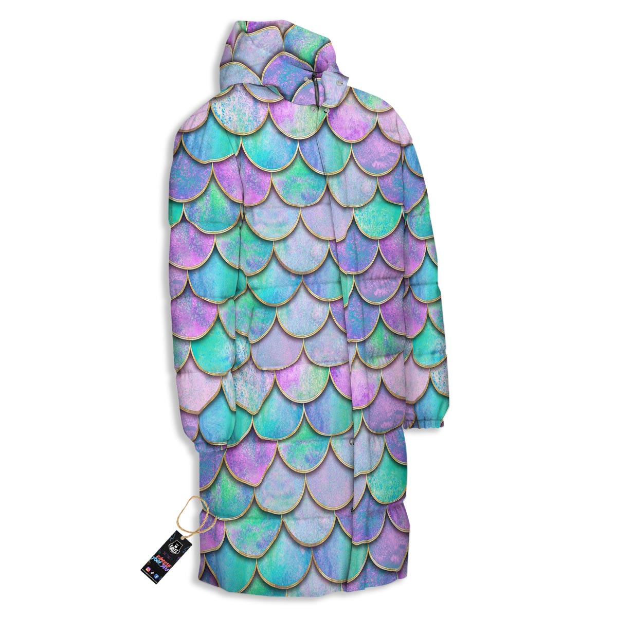 Mermaid Scales Teal Purple Print Pattern Long Down Jacket-grizzshop