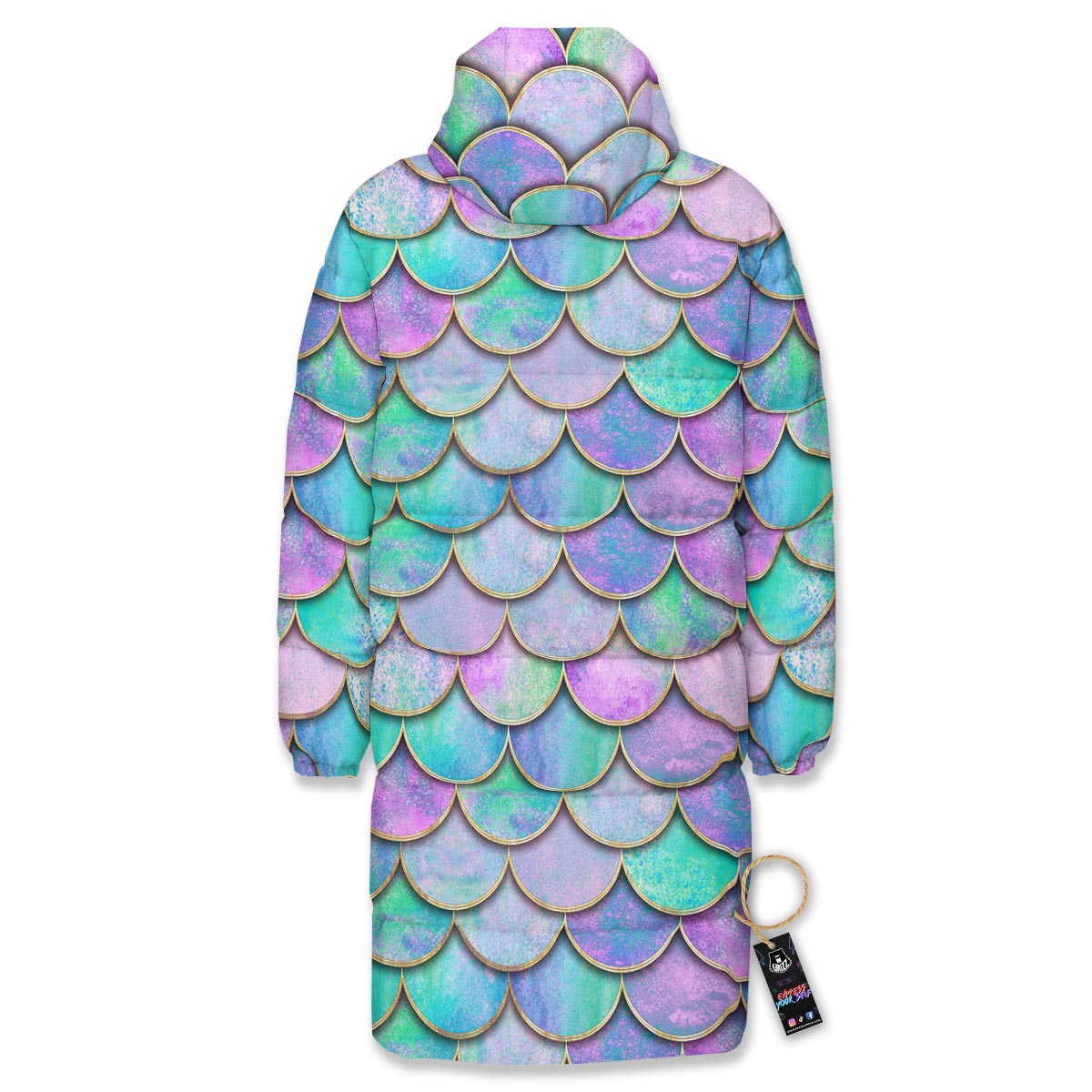 Mermaid Scales Teal Purple Print Pattern Long Down Jacket-grizzshop