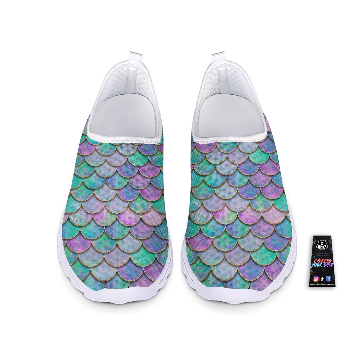 Mermaid Scales Teal Purple Print Pattern Nurse Shoes-grizzshop