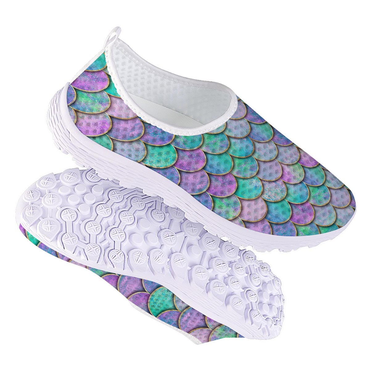 Mermaid Scales Teal Purple Print Pattern Nurse Shoes-grizzshop
