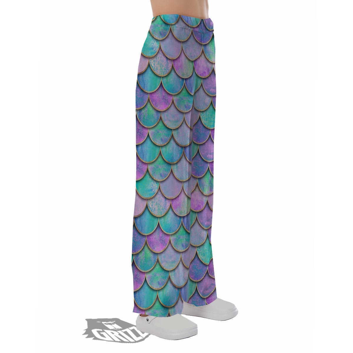 Mermaid Scales Teal Purple Print Pattern Pajama Pants-grizzshop