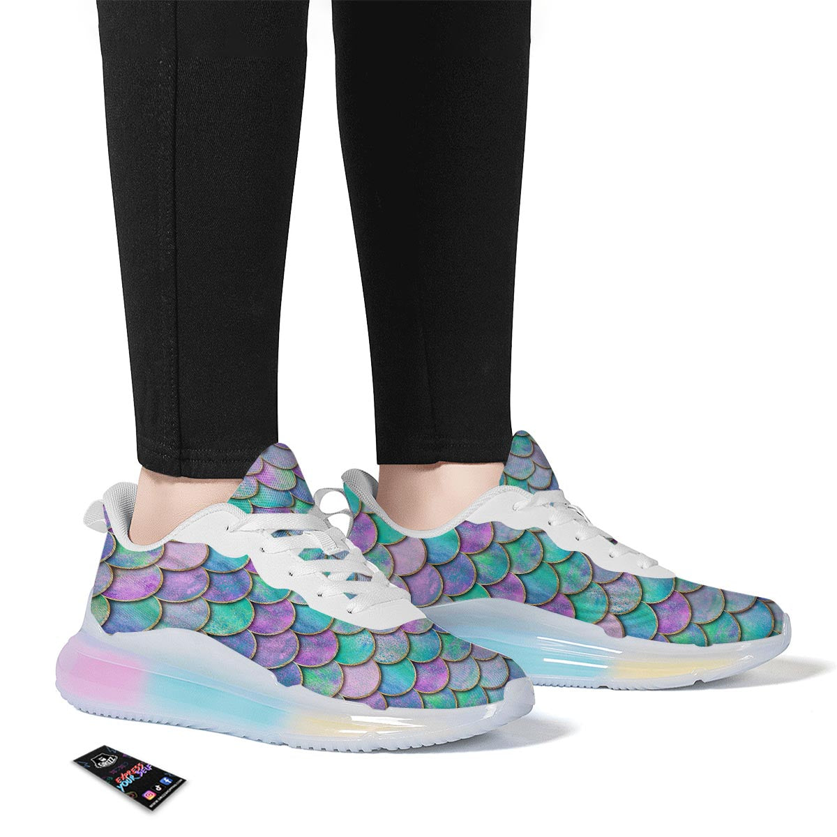 Mermaid Scales Teal Purple Print Pattern Running Sneakers-grizzshop