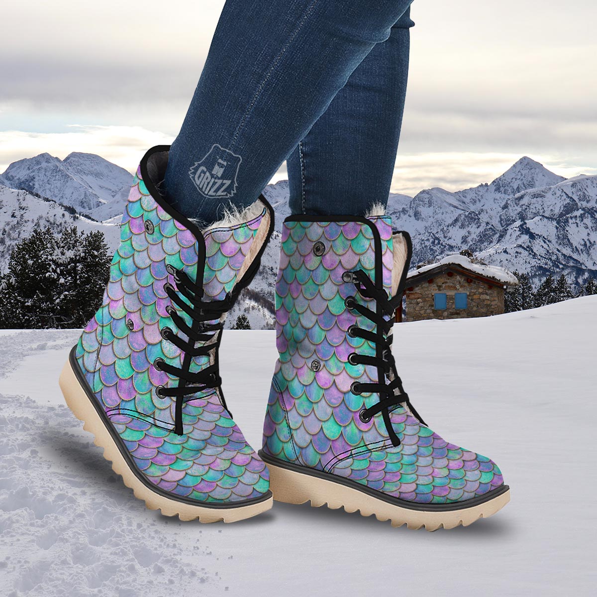 Mermaid Scales Teal Purple Print Pattern Snow Boots-grizzshop