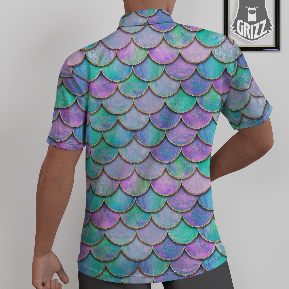 Mermaid Scales Teal Purple Print Pattern Untucked Shirts-grizzshop