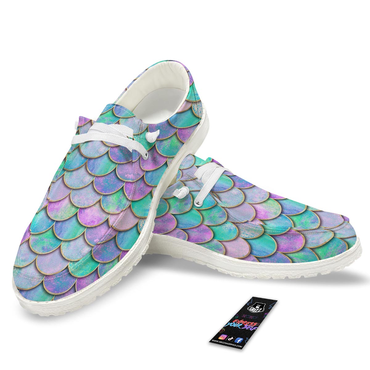 Mermaid Scales Teal Purple Print Pattern White Loafers-grizzshop
