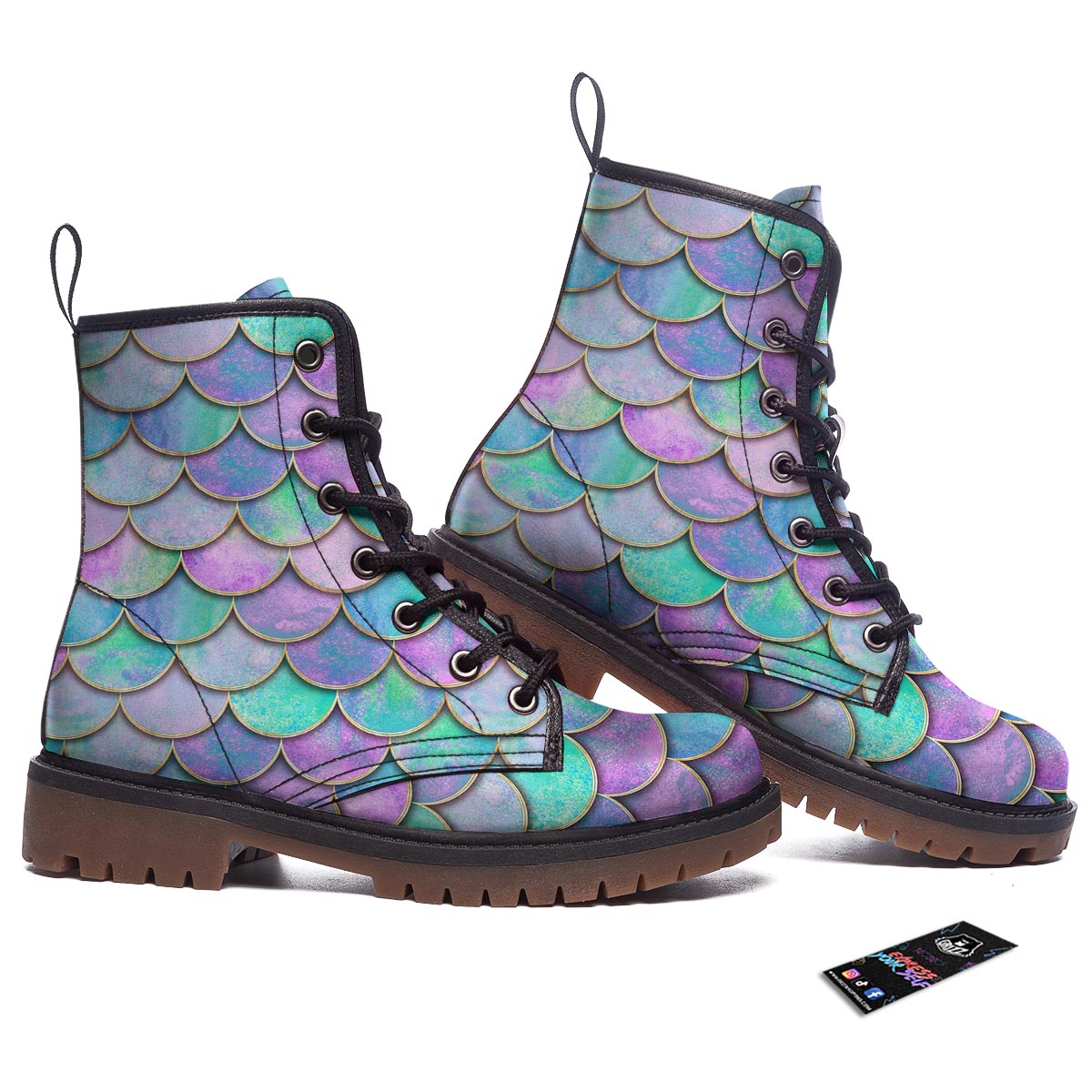 Mermaid Scales Teal Purple Print Pattern Work Boots-grizzshop