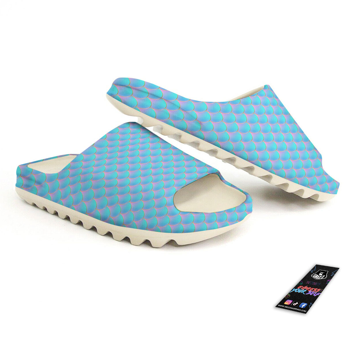 Mermaid Scales Blue Neon Print Pattern Sandals-grizzshop