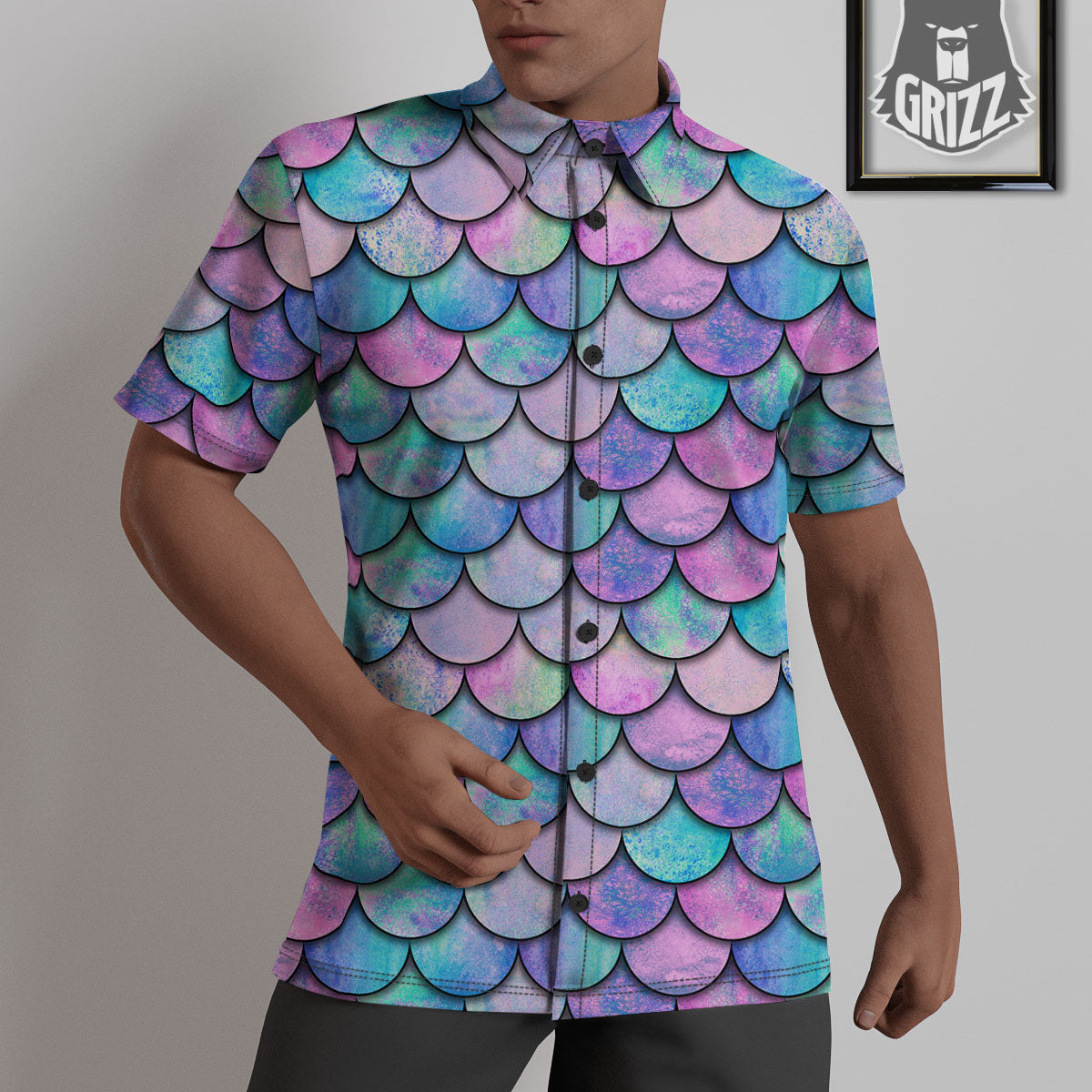 Mermaid Scales Pink And Teal Print Pattern Untucked Shirts-grizzshop