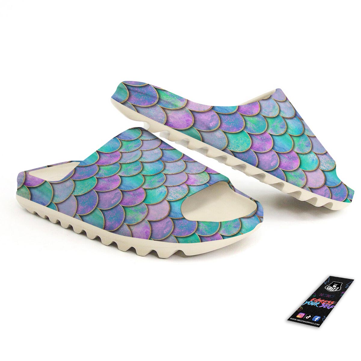 Mermaid Scales Teal Purple Print Pattern Sandals-grizzshop