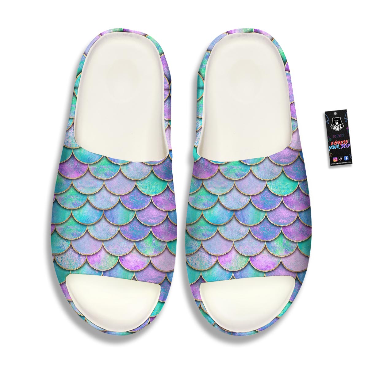 Mermaid Scales Teal Purple Print Pattern Sandals-grizzshop