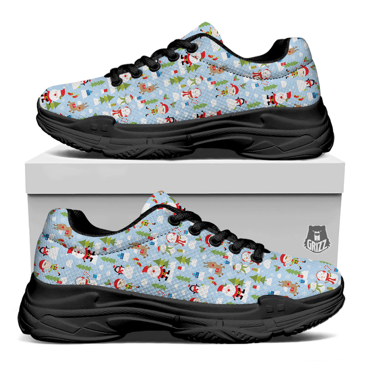 Merry Christmas Cute Print Pattern Black Chunky Shoes-grizzshop
