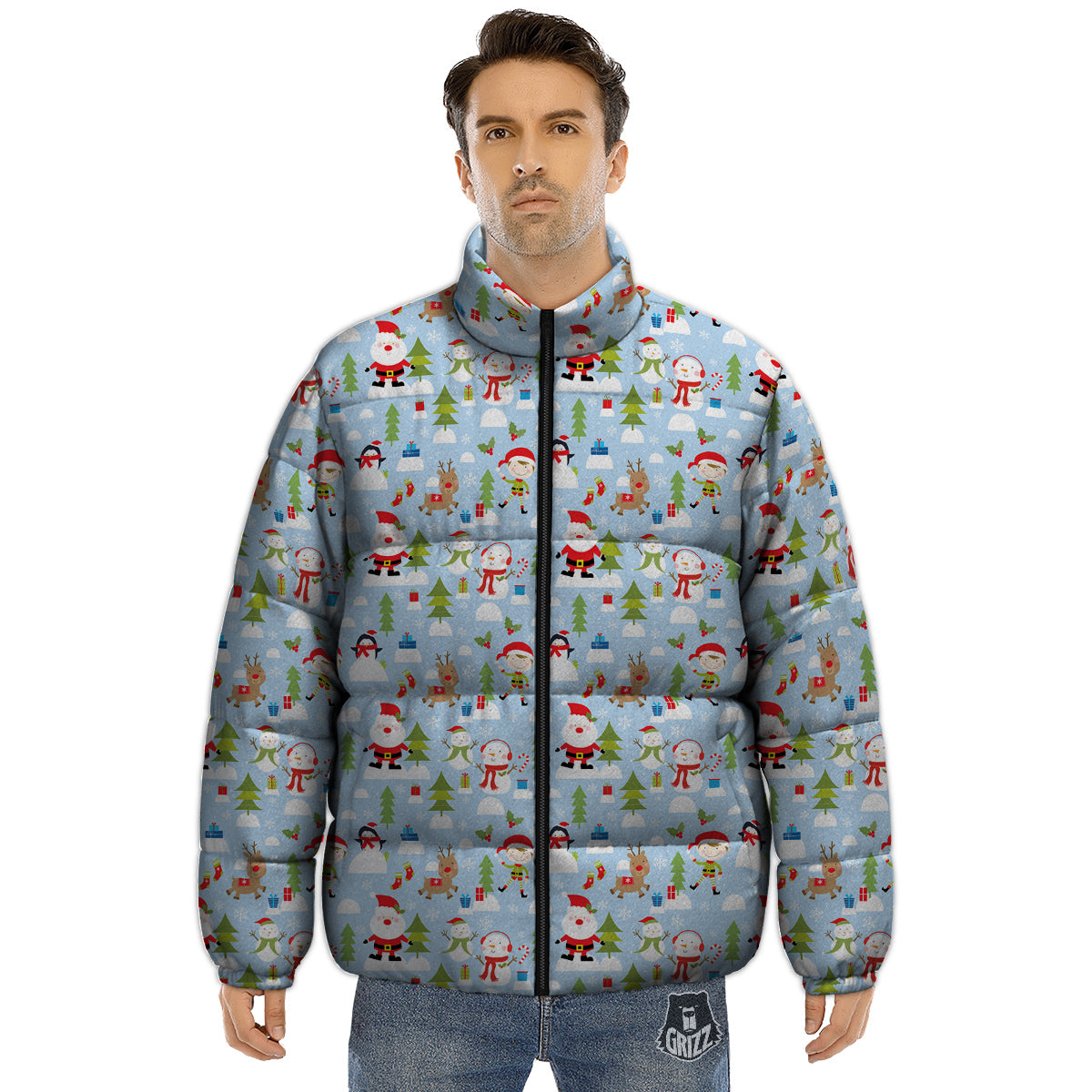 Merry Christmas Cute Print Pattern Puffer Jacket-grizzshop