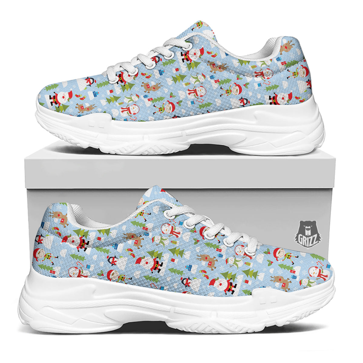 Merry Christmas Cute Print Pattern White Chunky Shoes-grizzshop