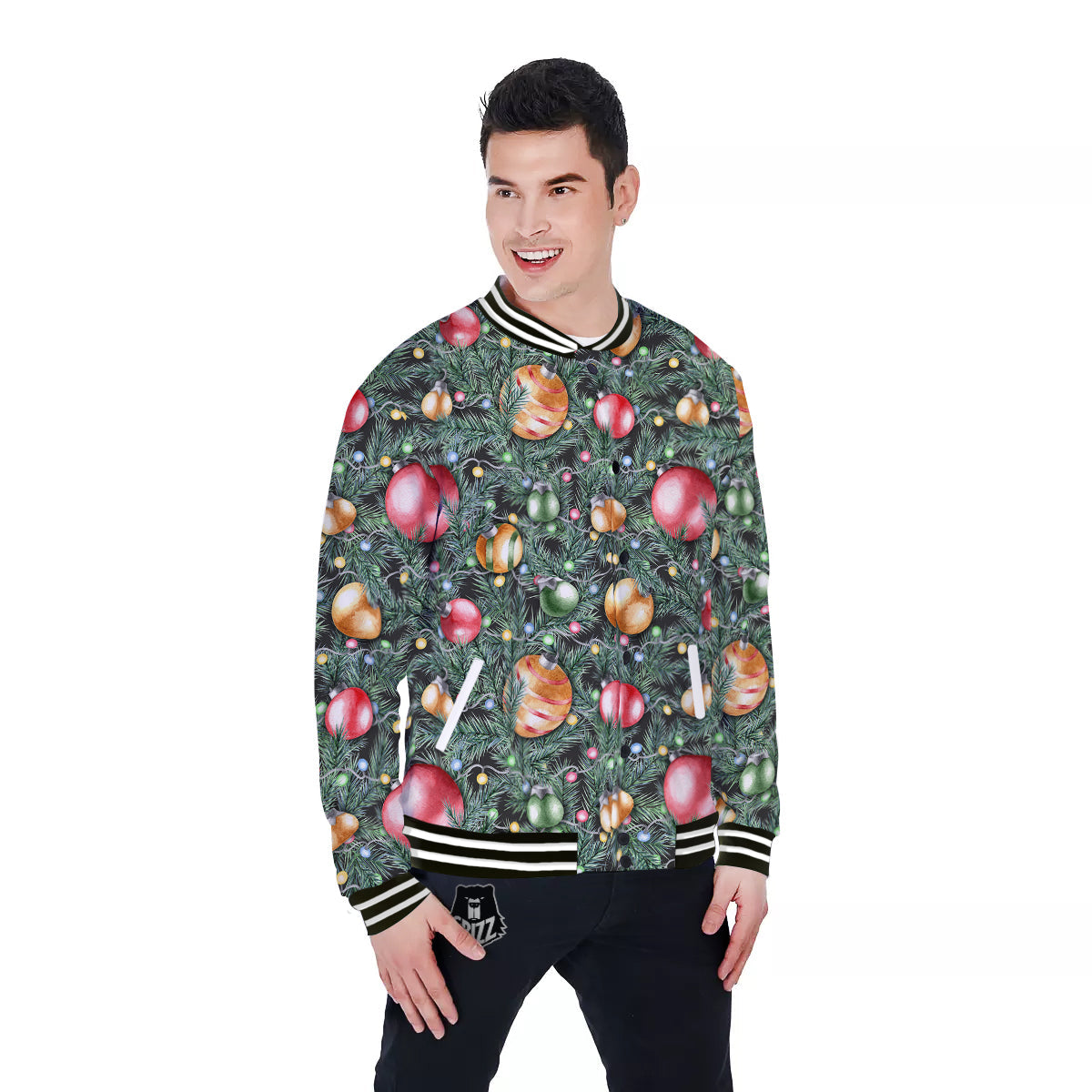 Merry Christmas Watercolor Print Pattern Baseball Jacket-grizzshop