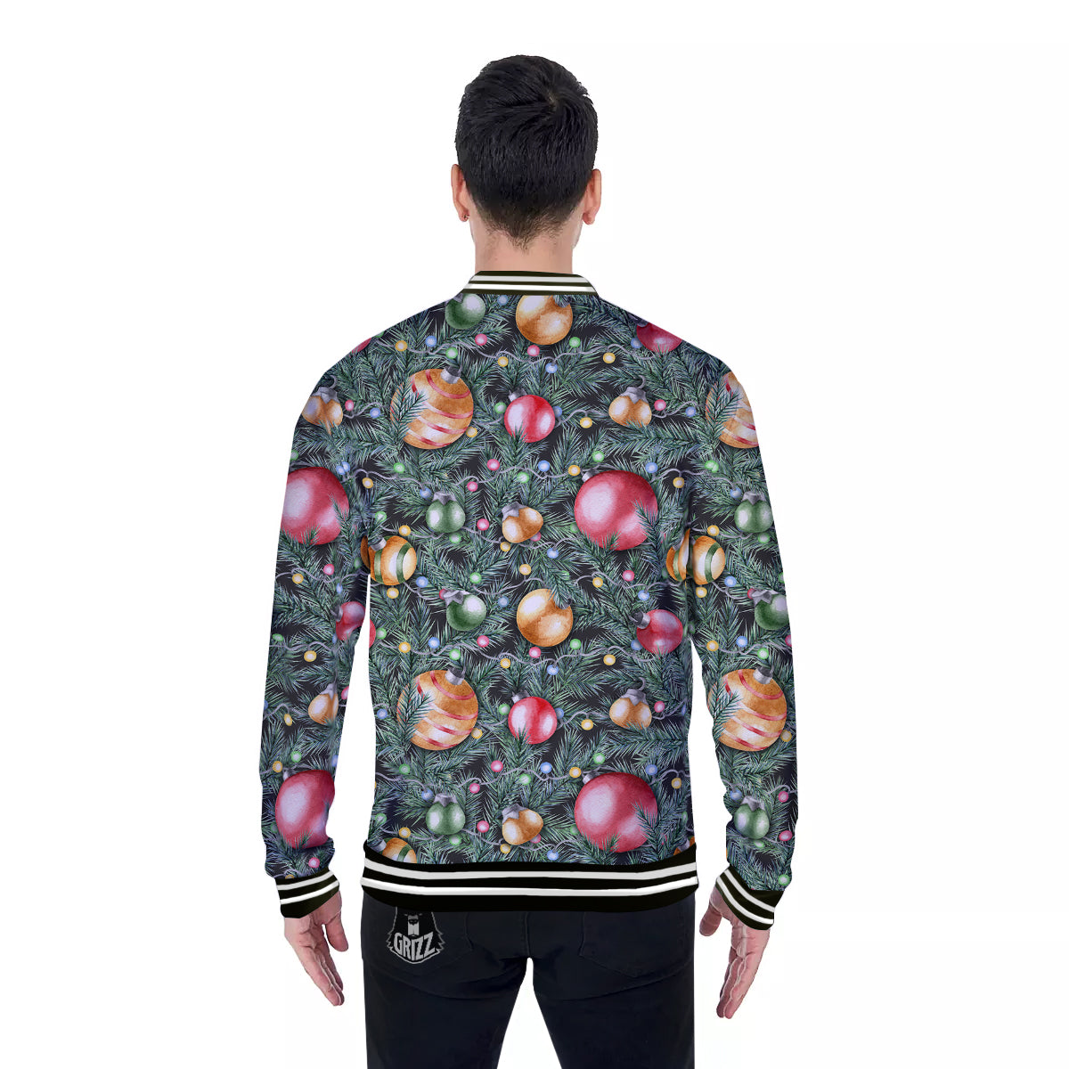 Merry Christmas Watercolor Print Pattern Baseball Jacket-grizzshop