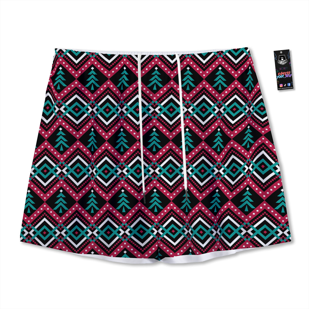 Merry Christmas Zigzag Print Pattern Mesh Shorts