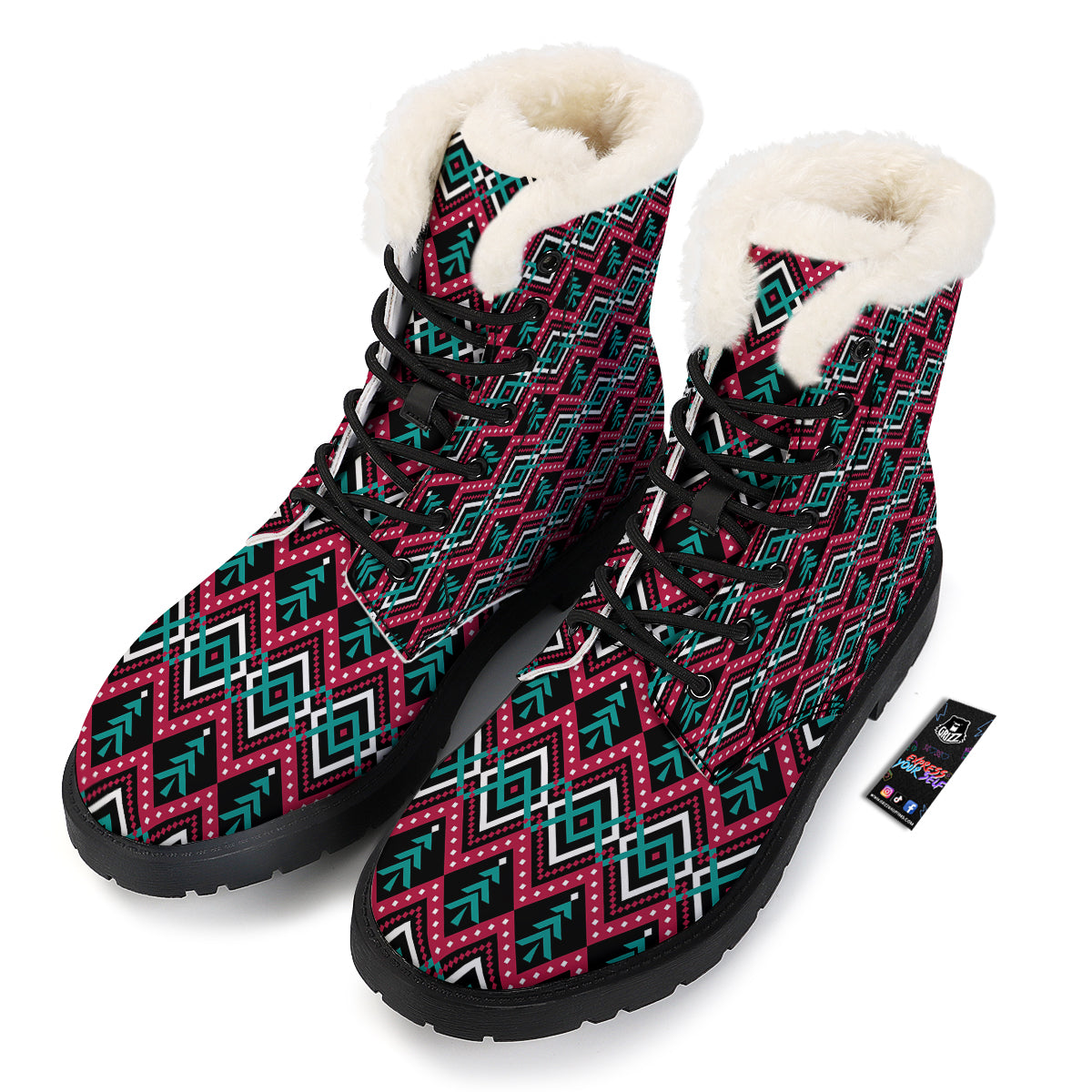 Merry Christmas Zigzag Print Pattern Winter Boots-grizzshop