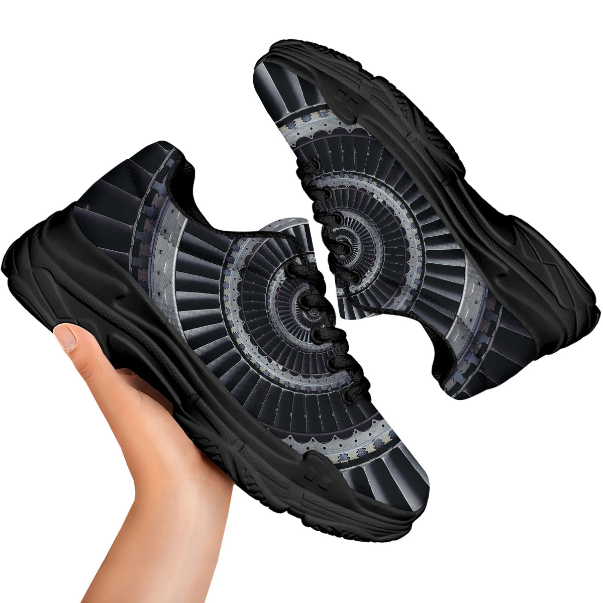 Metal Spiral Dark Navy Print Black Chunky Shoes-grizzshop