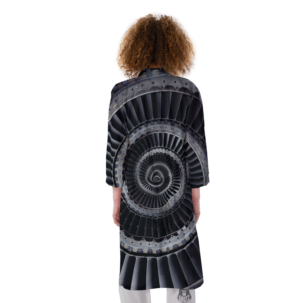 Metal Spiral Dark Navy Print Kimono-grizzshop