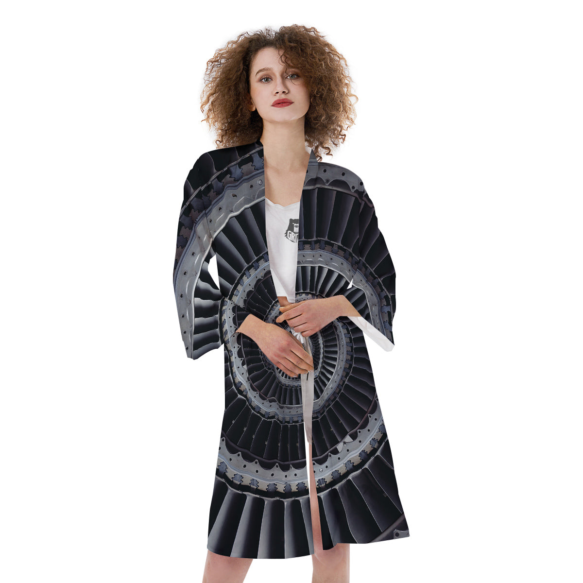 Metal Spiral Dark Navy Print Kimono-grizzshop