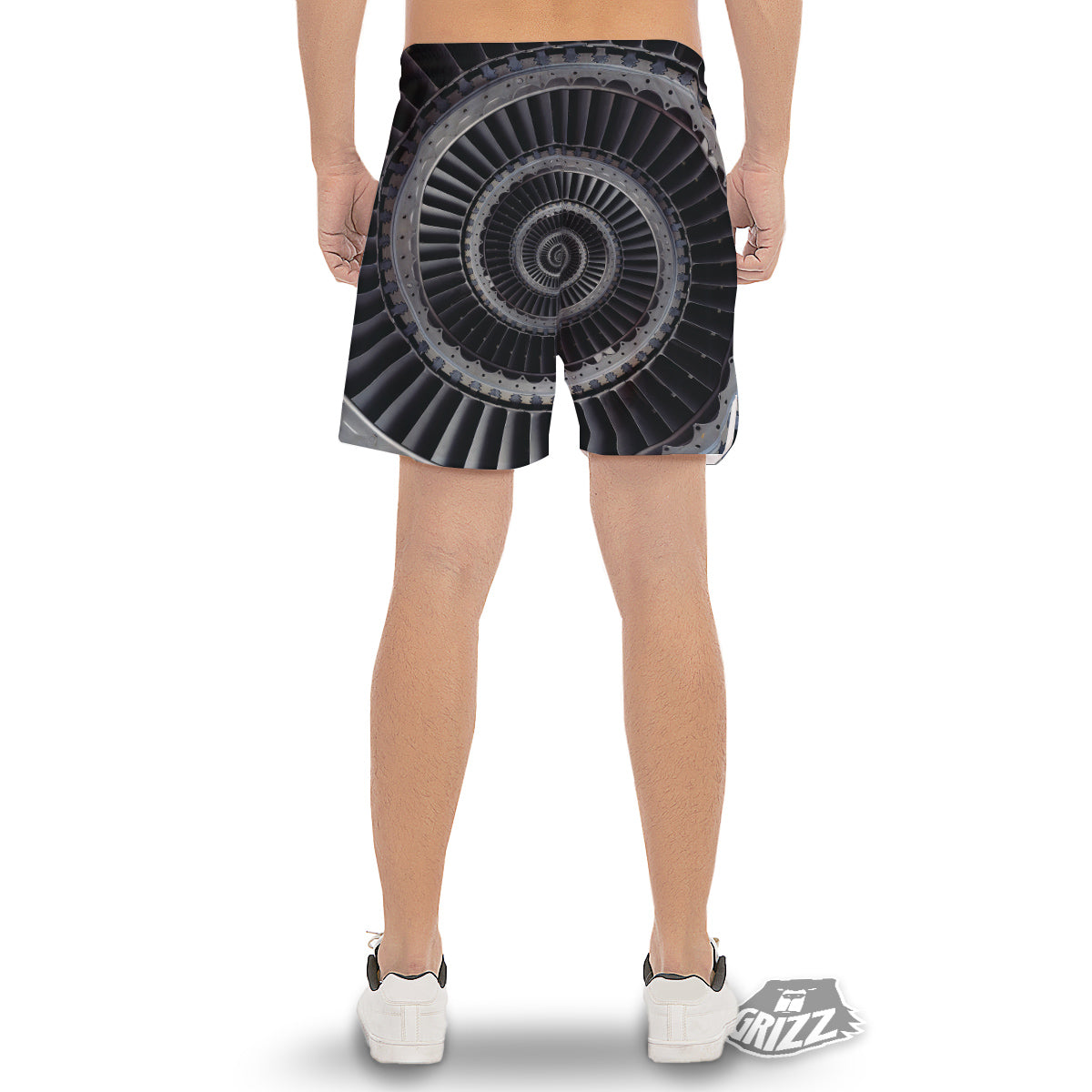 Metal Spiral Dark Navy Print Men's Gym Shorts-grizzshop