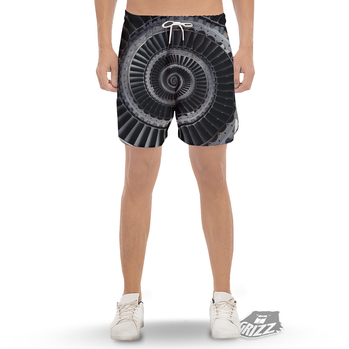 Metal Spiral Dark Navy Print Men's Gym Shorts-grizzshop
